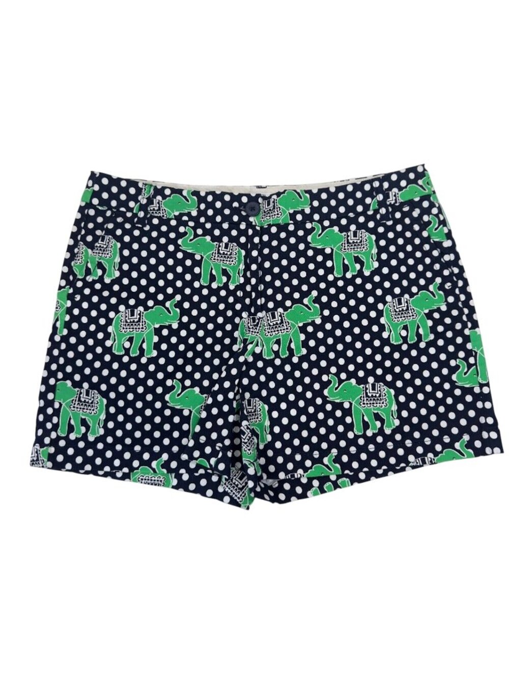 Crown & Ivy Green Elefant-Navy Polka Dot Print Chino Short Women SZ 12 Classic